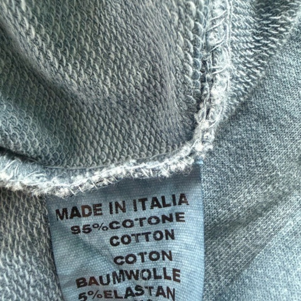 Made in Italy Oversized Graphic Sweatshirt Blue Distressed Pocket Drawstring Hem - Picture 5 of 9